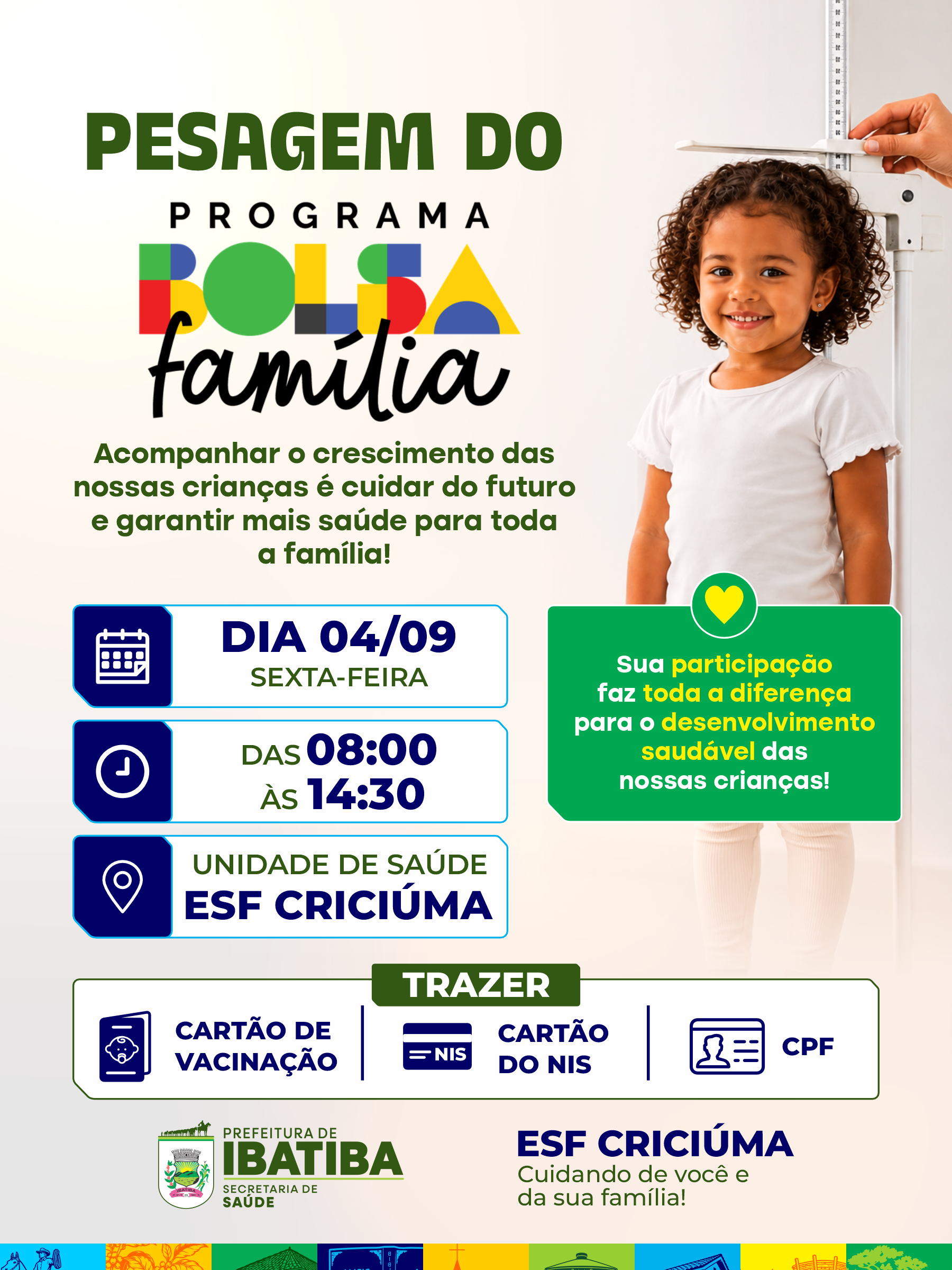 Prefeitura de Ibatiba realizará pesagem do Programa Bolsa Família na ESF Criciúma