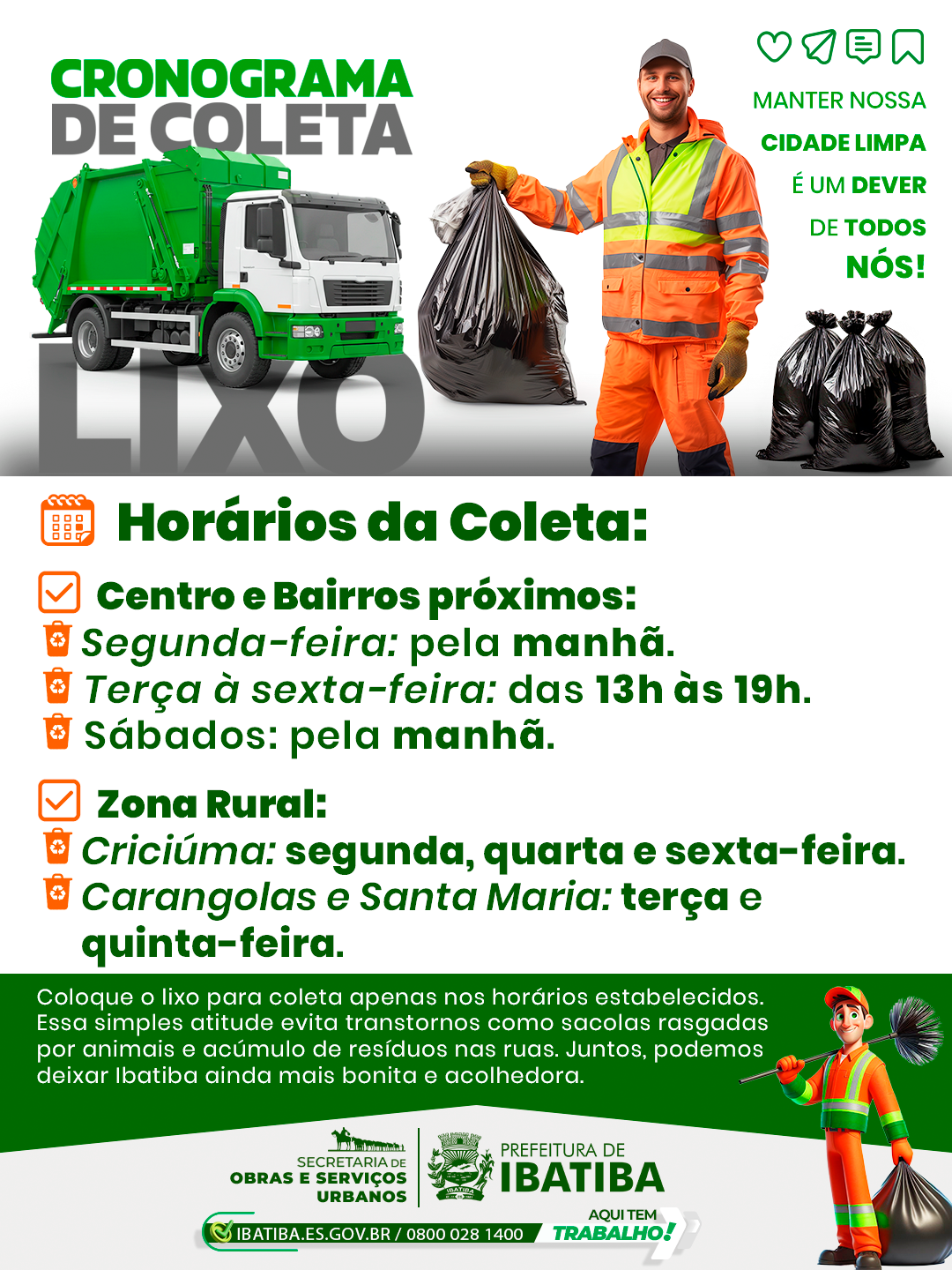 Prefeitura de Ibatiba Apresenta Cronograma para Coleta de Lixo: Colabore com Nossa Cidade!