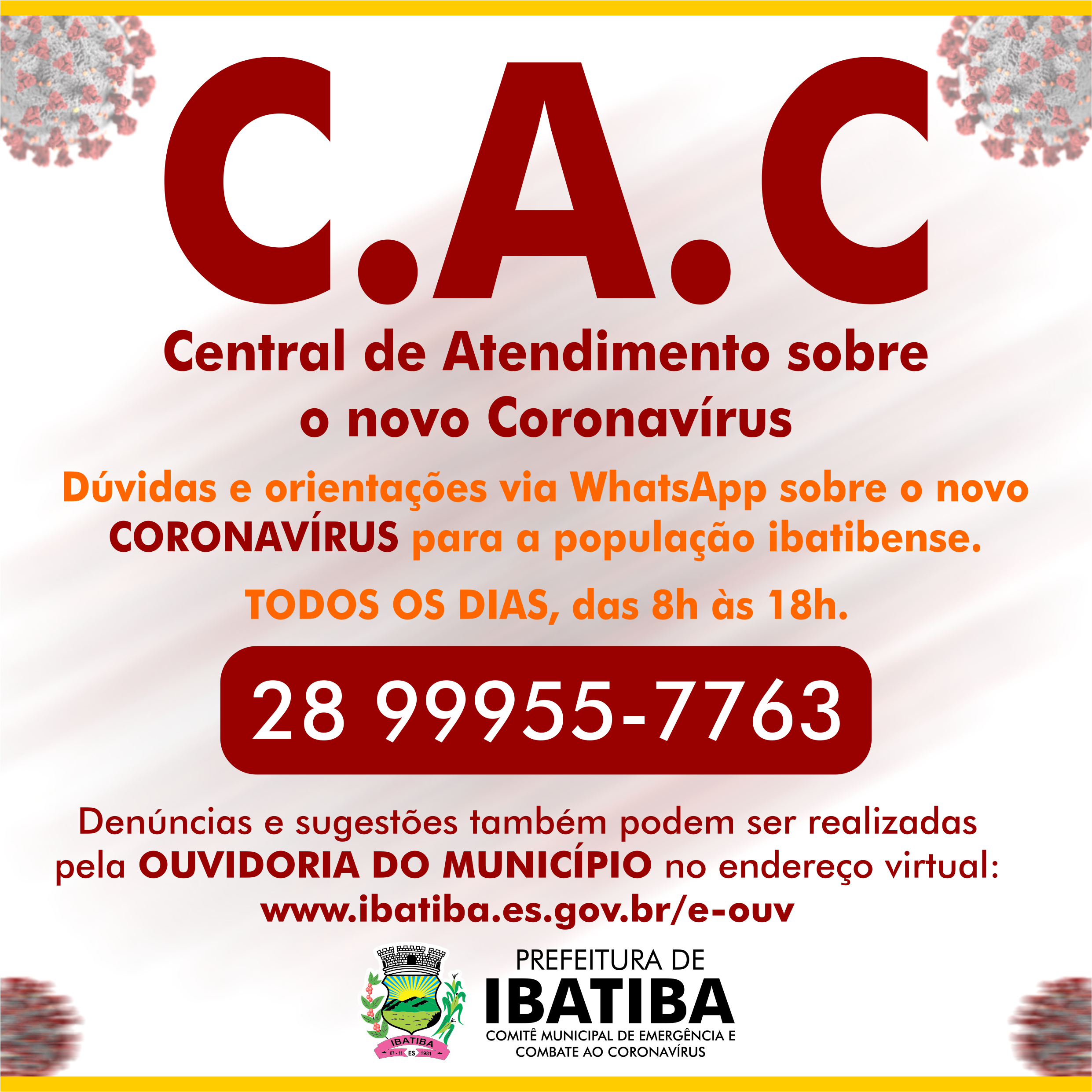 COMUNICADO: alteração dos canais de contato com o CAC