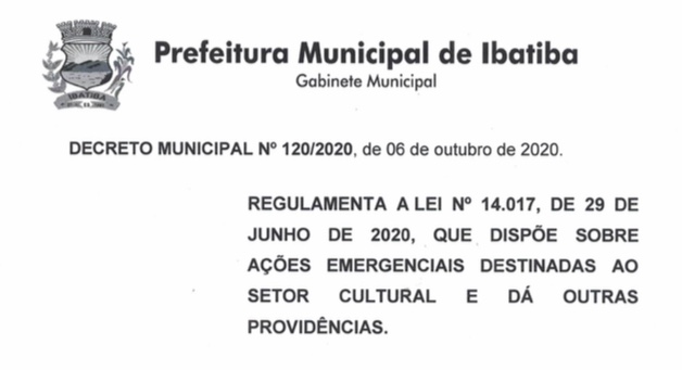 Município publica Decreto sobre recursos emergenciais para o setor cultural