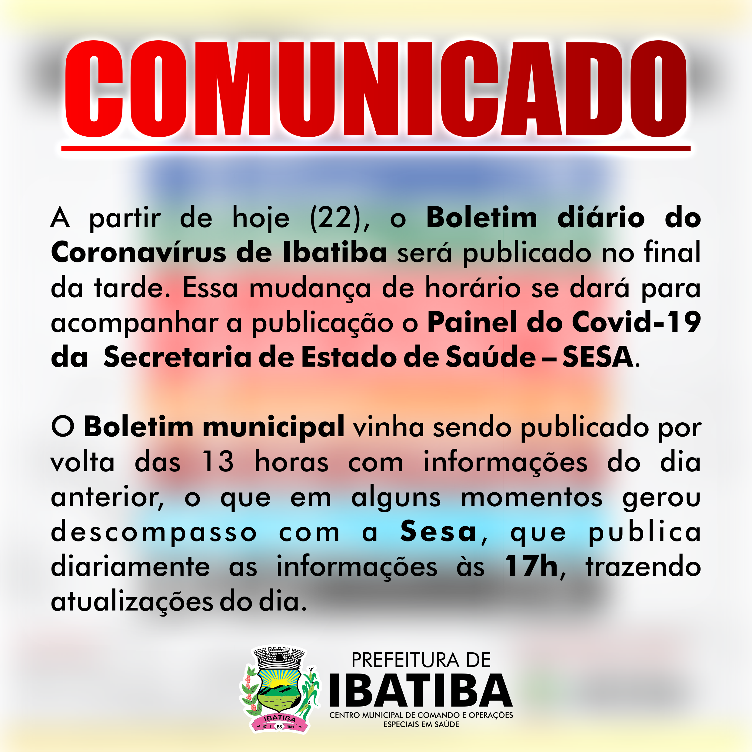 Comunicado: Boletim diário do Coronavírus de Ibatiba
