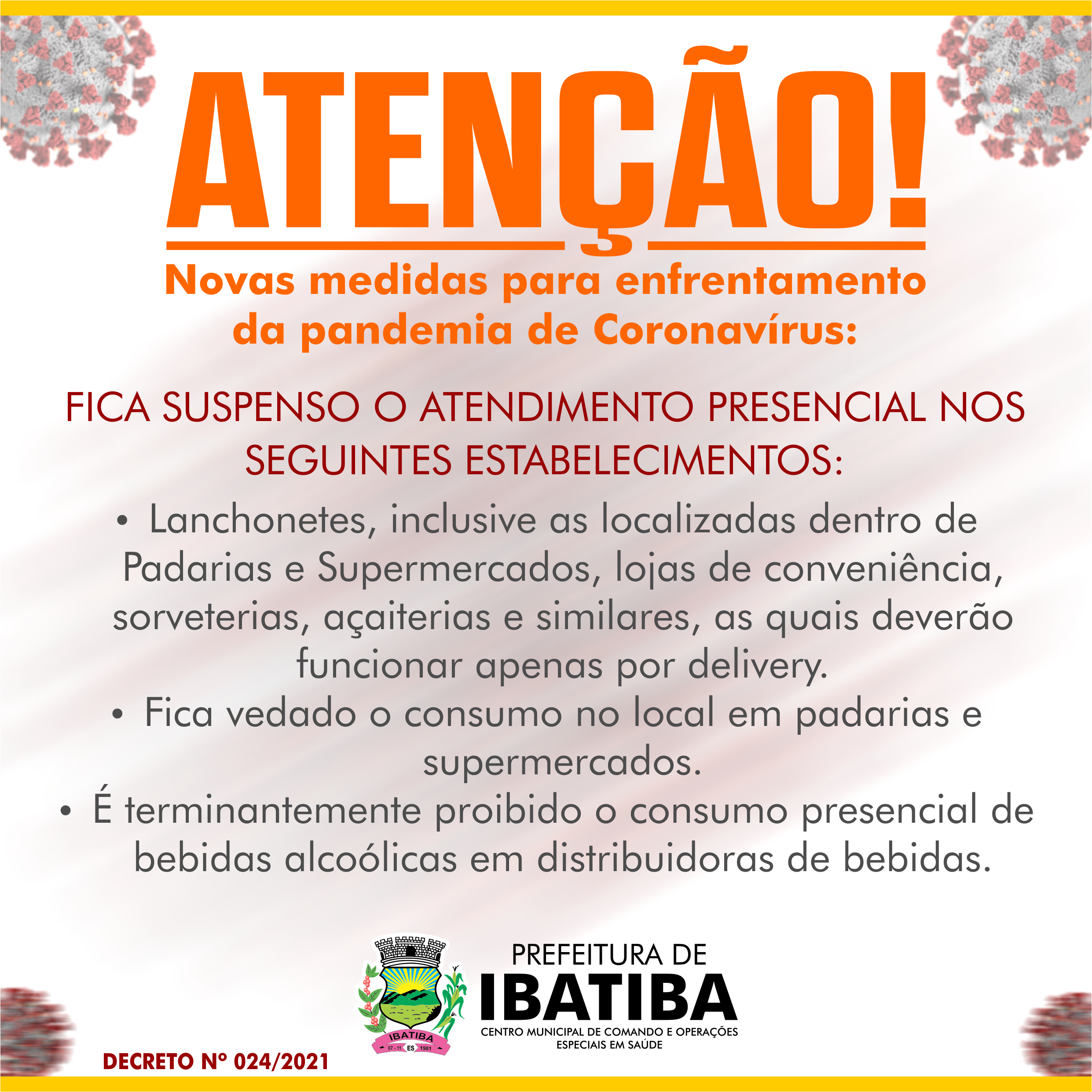Mudanças no decreto determinam novas medidas para o comércio de Ibatiba