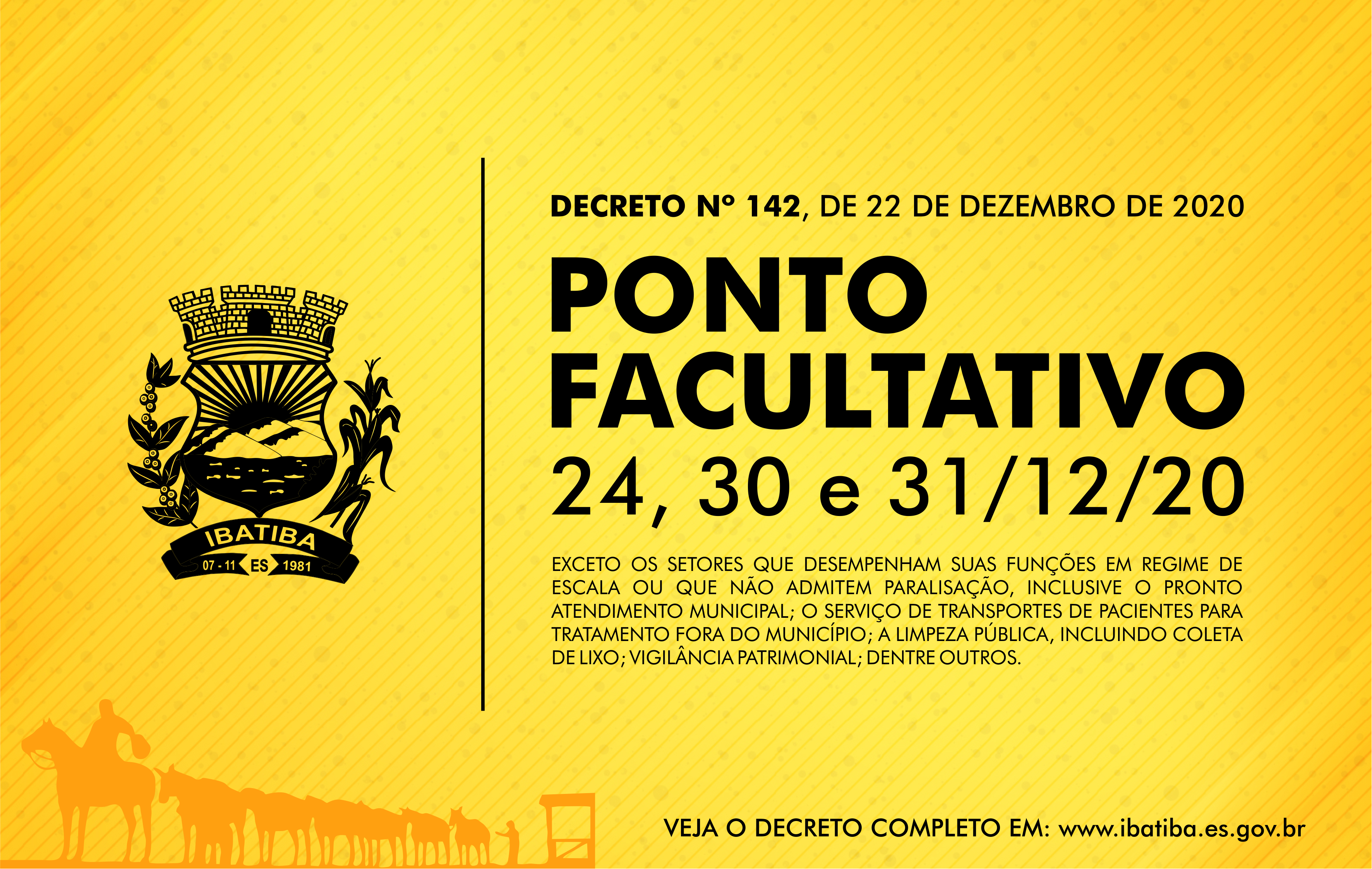 Ponto Facultativo: Dias 24, 30 e 31 de dezembro