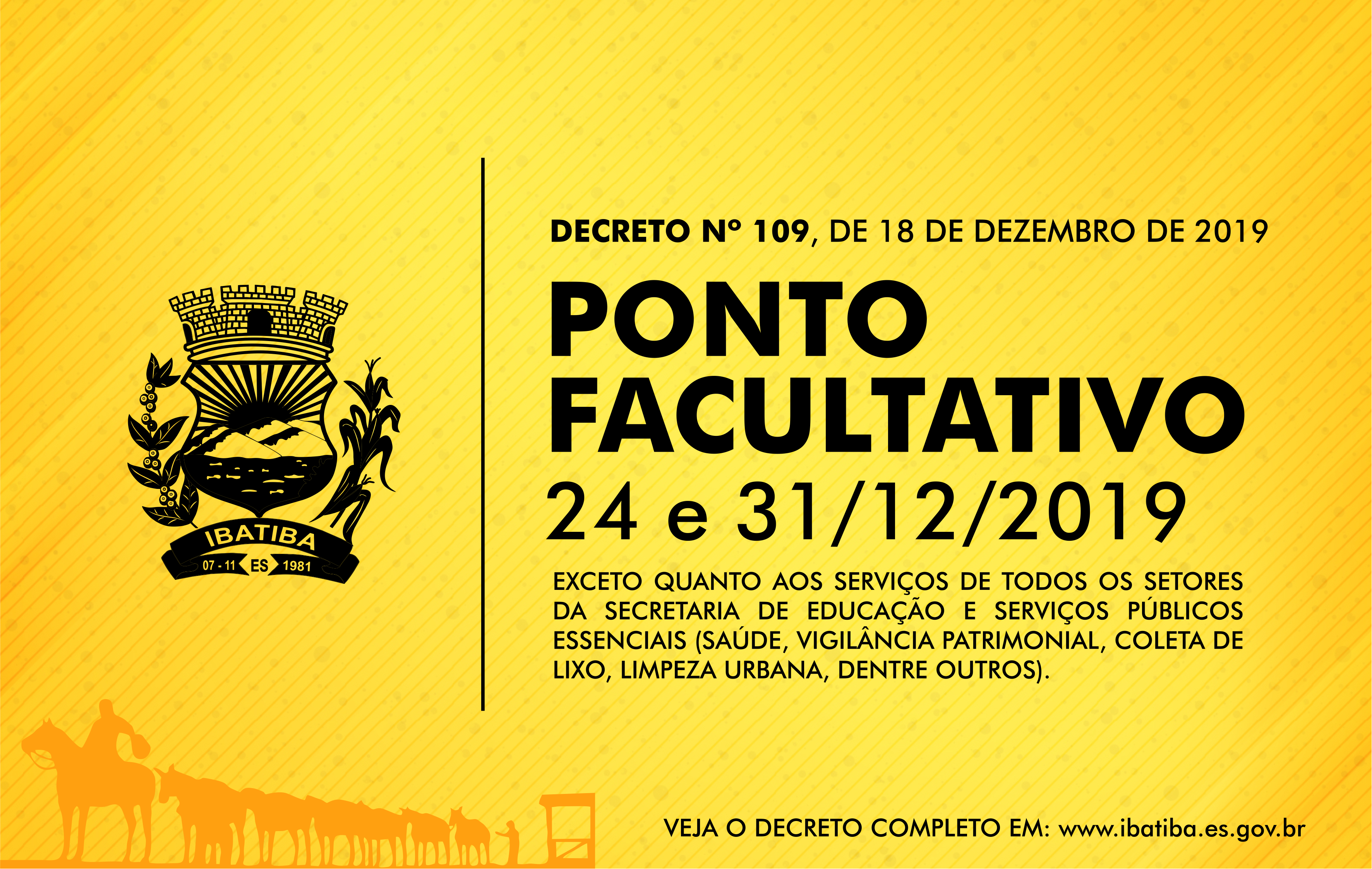 Ponto Facultativo: Dias 24 e 31 de dezembro