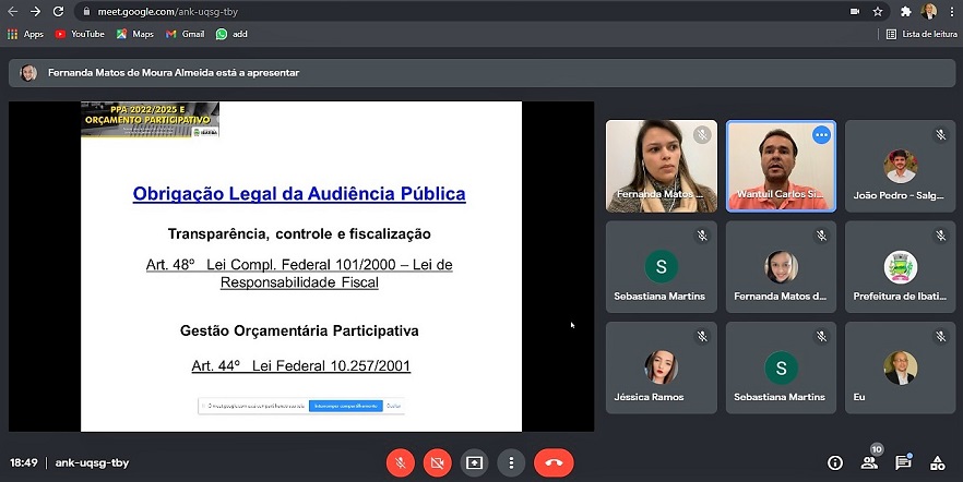Realizada audiência virtual para discussão do PPA e Orçamento de Ibatiba
