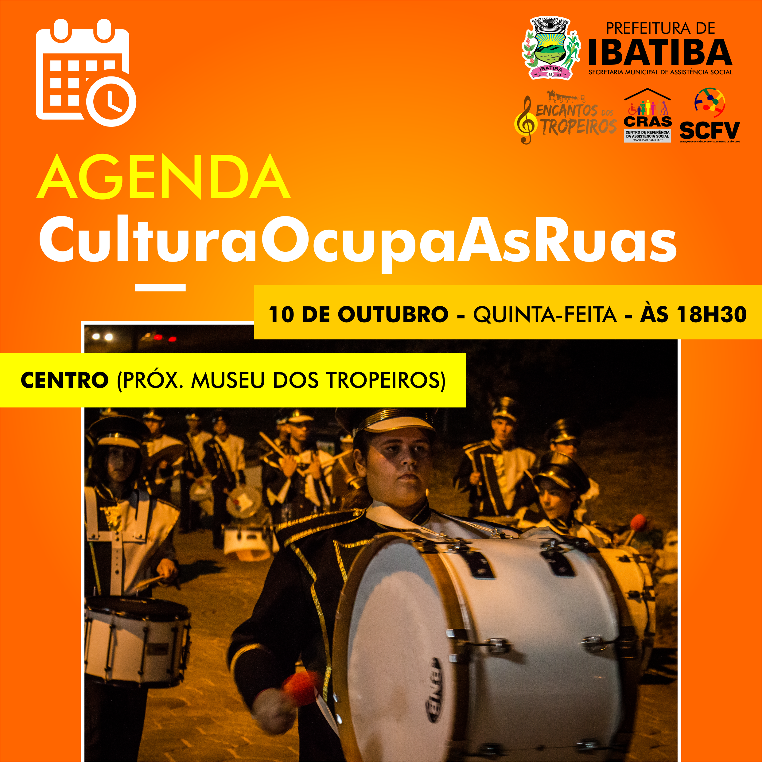 CulturaOcupaAsRuas no Centro de Ibatiba nesta quinta-feira (10)