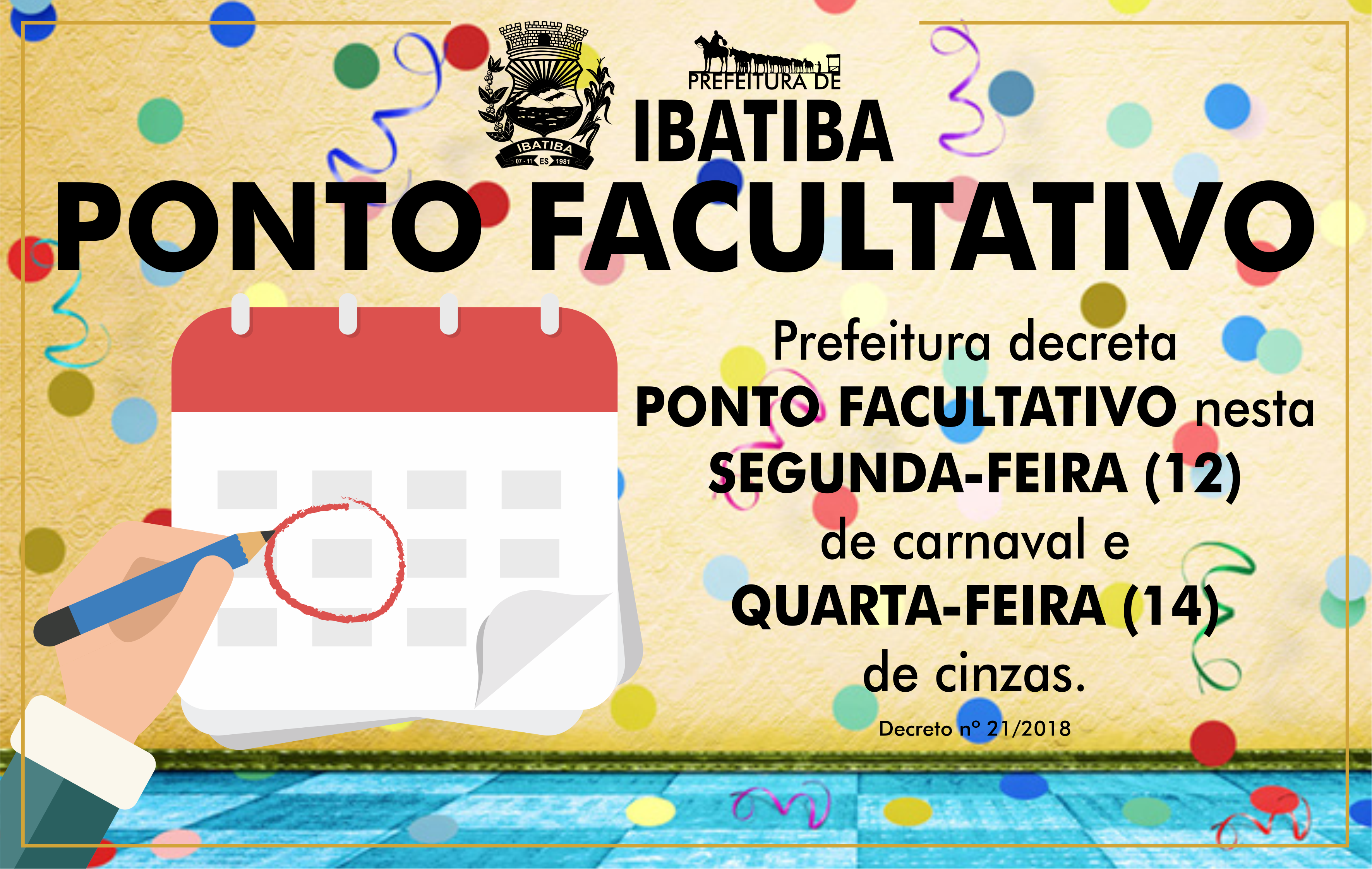 Prefeitura decreta ponto facultativo no Carnaval